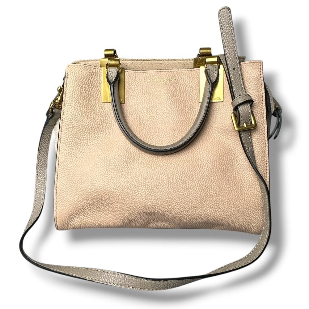 Kurt Geiger London Emma Leather Satchel Crossbody Tote Blush Pink White Beige